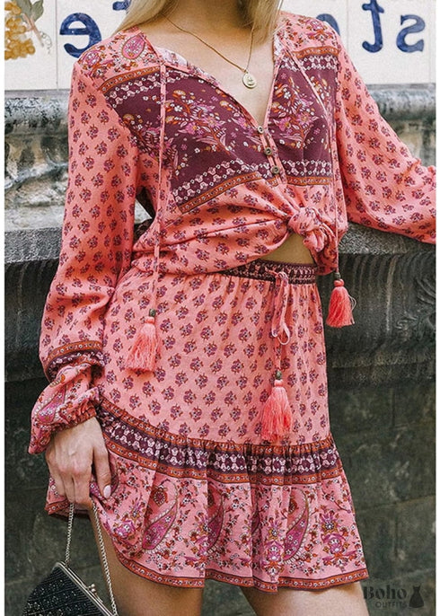 Falda corta bohemia fluida Cora